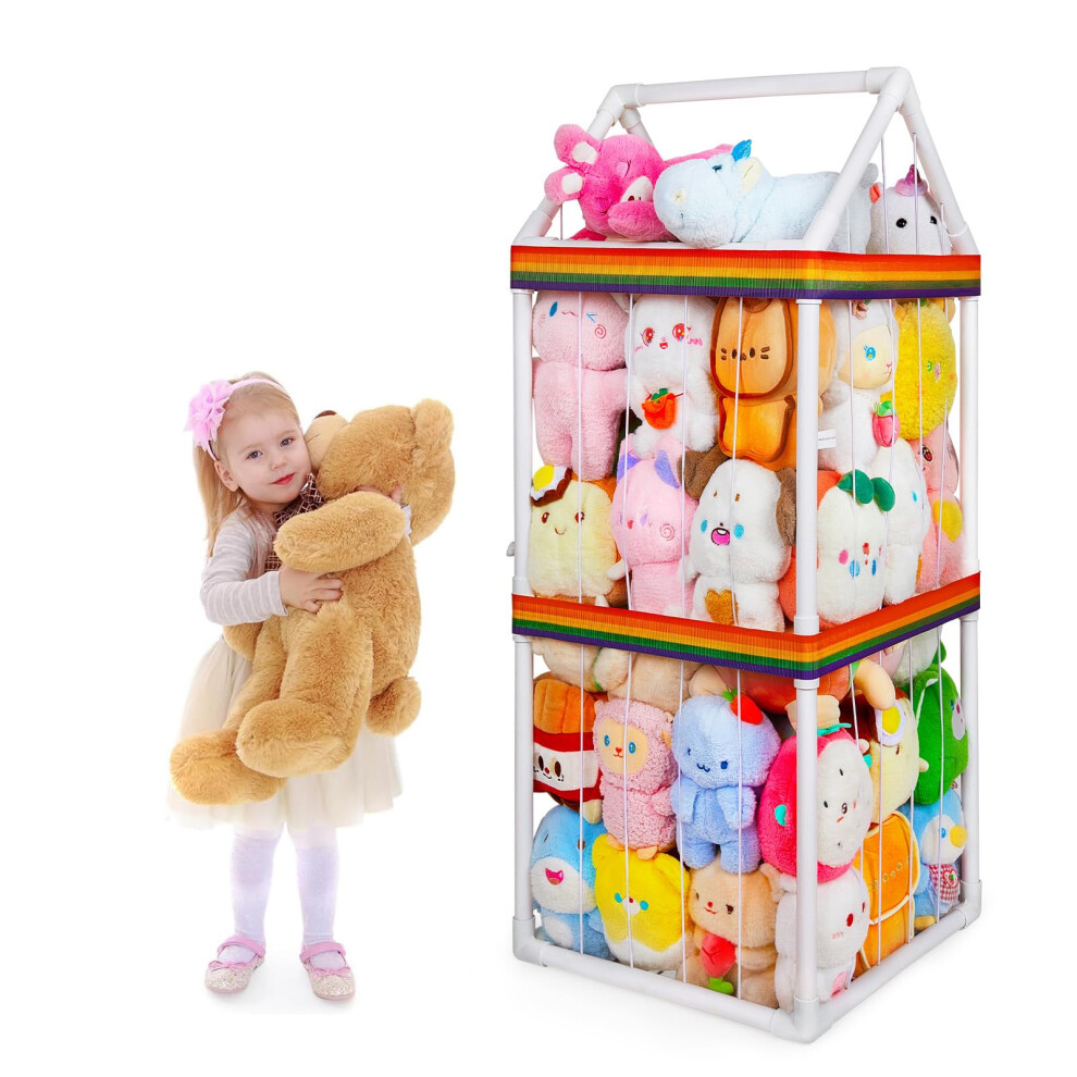 Stuffed Animals Storage Large Soft Toy Storage Cuddly Toy Storage With Elastic Band For Nursery Playroom Bedroom,108X45.5x45.5cm, White Unicorn Castle
