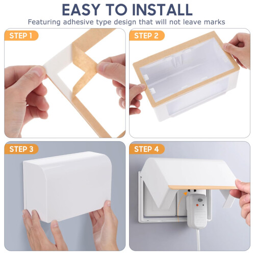Double SocketCover Box - Self-Adhesive 86 Type Protective Case, Waterproof Outlet Box Cover, Bathroom Socket Protector Adhesive Type for Home(White) 2