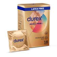 Durex Real Feel, 18 Condoms, Regular Fit, Latex Free, Extra Silicone Lube