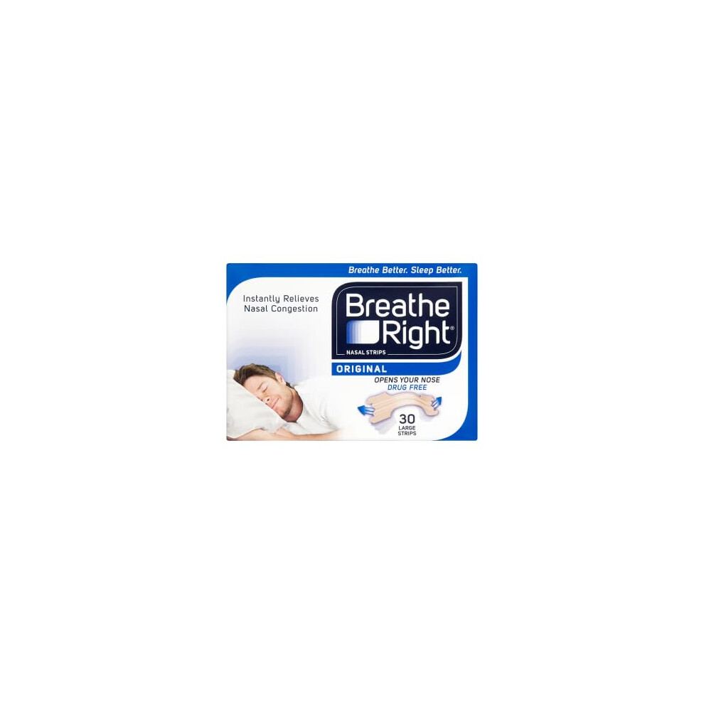 Breathe Right Nasal Strips, Stop Snoring Aids For Men & Women, Large Anti Snore Strips, Original Tan, 30 Strips