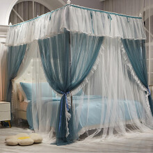 Pink Queen Bed Canopy with Elegant Ruffle Curtains, Double Layer Netting and ThreeDoor Access