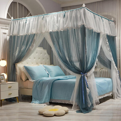 Pink Queen Bed Canopy with Elegant Ruffle Curtains, Double Layer Netting and ThreeDoor Access 2