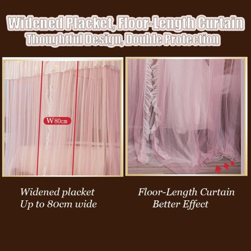 Pink Queen Bed Canopy with Elegant Ruffle Curtains, Double Layer Netting and ThreeDoor Access 1