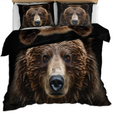 Full Size Duvet Cover Set Brown Bear Print Wild Animal Bedding Reversible Breathable Fabric