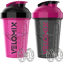 VELOMIX -2 Pack- 20 oz Protein Shaker Bottles for Protein Mixes - 2x Wire Whisk | Leak Proof Shaker Cups for Protein Shakes and Pre Workout | Protein