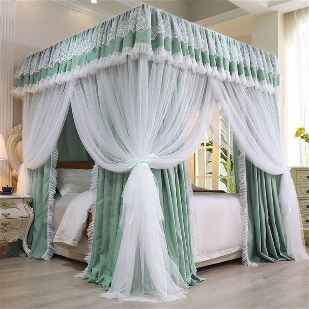 Canopy Bed Curtains With Double Layer Mosquito Net, Four Corner Design, 59.1X78.7in Green