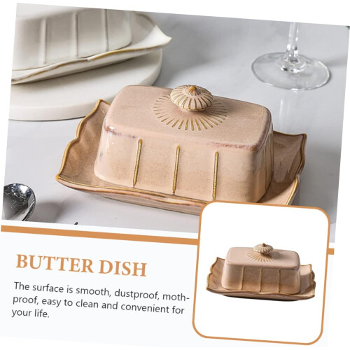 Ceramic Butter Dish with Lid Microwave Safe Rectangular Porcelain Container for Fresh Storage 1
