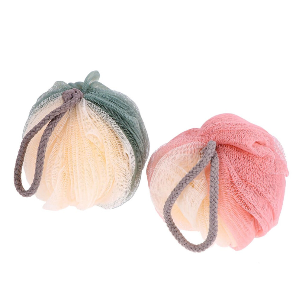 Pink/Green 2Pcs Ecofriendly Shower Pouf For Exfoliating With Soft Bath Loofah