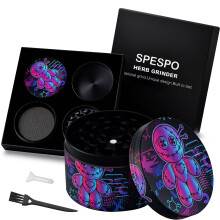 Spespo Herb Grinder, Large Spice Grinder 63mm(2.5 inch),4 Layers Full Color Painting Metal Grinder with Pollen Scraper (Robot Design)