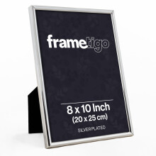 Frametigo - Silver Plated Thin Edge Photo Frame, 8"x10" (20x25cm) Photo Size - Velvet Frame Backing & Stand - Real Glass Window - Tarnish-Resistant -