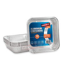 Caterserve 10 Aluminium Foil Trays with Lids - Large Tin Foil Containers with Paper Lids for Roasting, Baking, Broiling, Cooking, Food Storage and Fr