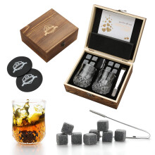 Whisky Stones Gift Set | Set of 8 Reusable Chilling Whisky Rocks with Ice Clip,Wine Bottle Pourer & Storage Pouch,Cooling Your Favourite Beverage Wit