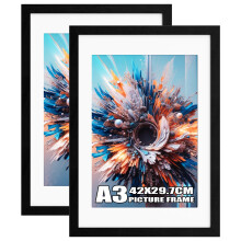 A3 Picture Frame, 2 Pack 29.7x42cm Photo Frames with A4 Mount, Black A3 Poster Frame with Safe Perspex Front