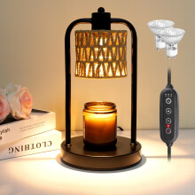 Candle Warmer Lamp with Timer Dimmable: Hemp Rope Flameless Candle Warmer with 2 Bulbs for Scented Jar Candles, Christmas Xmas Birthday Housewarming