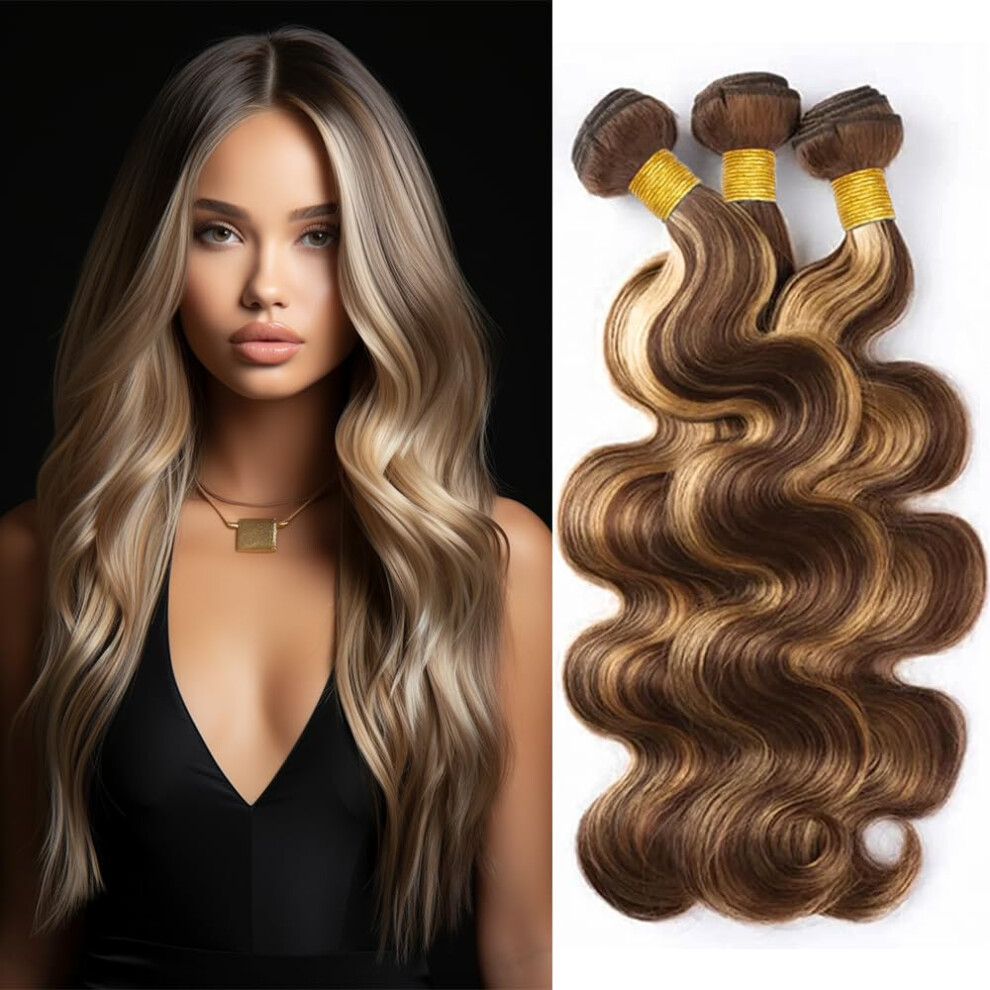 Unisex Brazilian Body Wave Human Hair Bundles P4/613 Honey Blonde Highlights 20 22 24 Inch Double Weft
