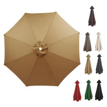 Patio Umbrella Canopy Replacement 2.7m 8 Ribs Khaki Waterproof UV30+ Garden Parasol Cover