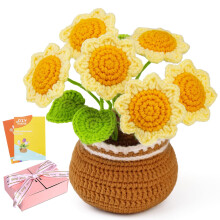 ENCHOL Crochet Kit for Beginners, Complete Crochet Kits-Flower Bouquet Potted, Crochet Potted Flowers, Mother's Day Golden Sunflower Potted DIY Croch