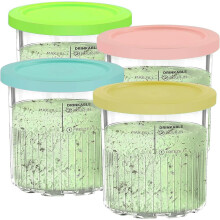 for Ninja CREAMi Deluxe Tubs 4 Pack with Color Lids, Replacement Pint Containers Pots for Ninja Creamy NC501UK NC501 NC500 Series Ice Cream Maker, BP