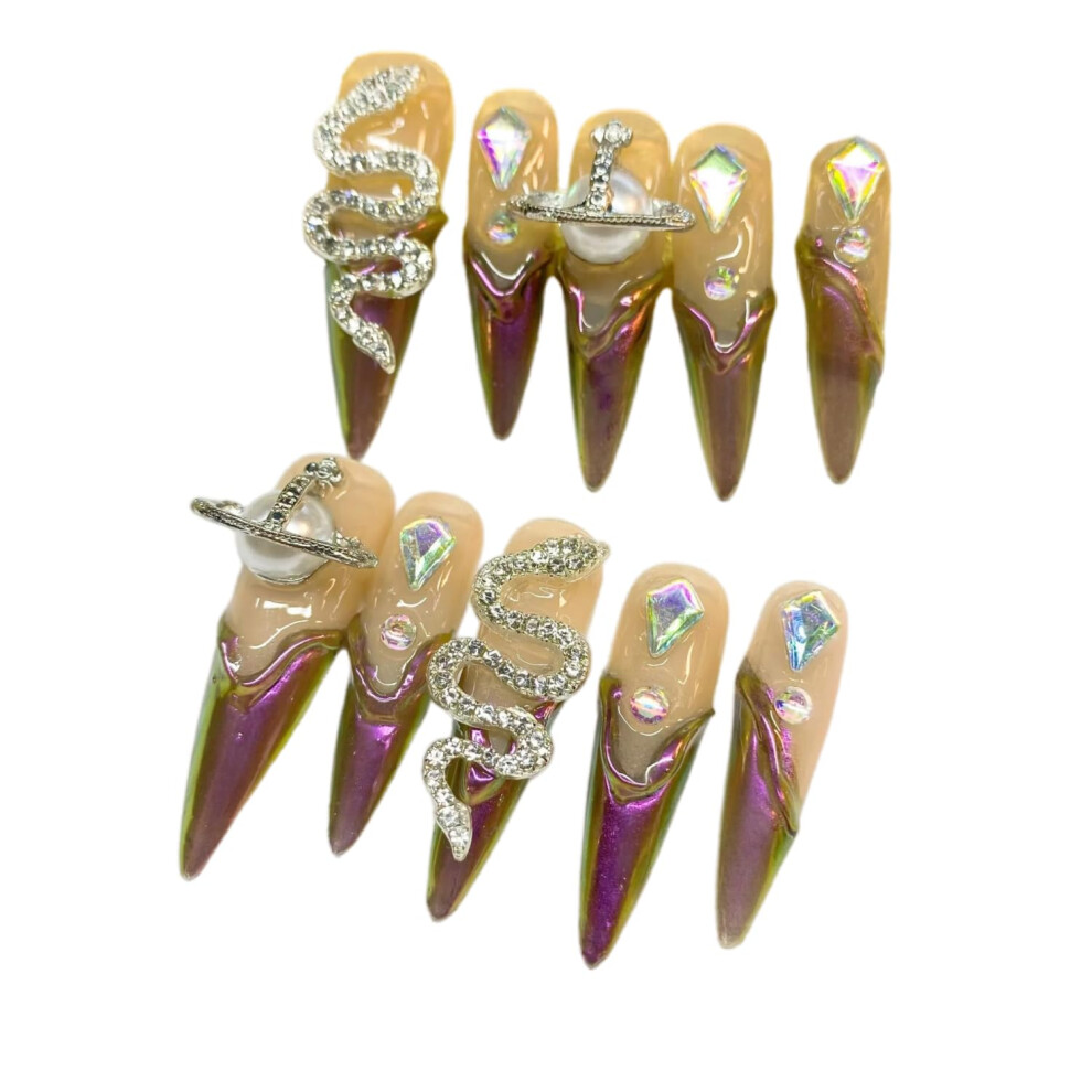 Handmade Press On Nails Kit 10pcs Long Square Glossy Artificial Nails for Salon Style Manicure
