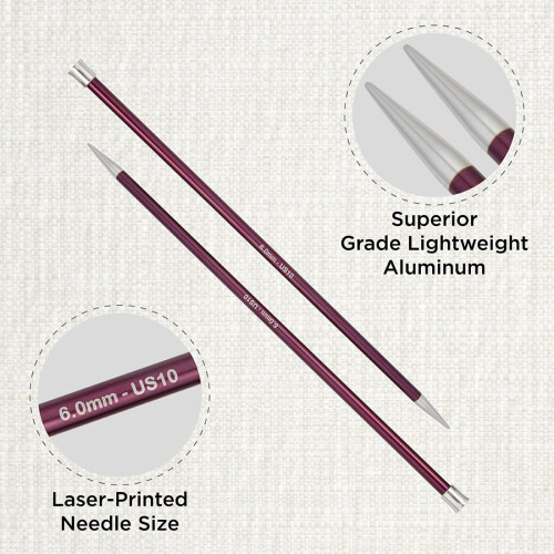 KnitPro Zing Single Pointed Needles 10" (25cm) | 6.00mm 1