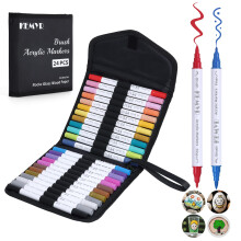 KEMYR 24 Colors Brush & Fine Tip Acrylic Paint Pens, Dual Tip Acrylic Paint Markers for Paper, Wood, Canvas, Stone, Rock, Glass, Fabric, DIY, Ceramic