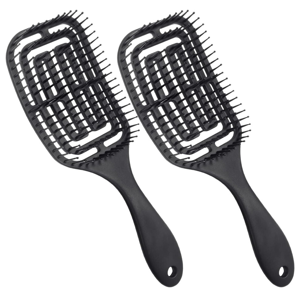 Black/White Detangling Hair Brush With Curved Vented Design For Wet And Dry Hair, Gentle Knot Removal,