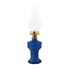 Vintage Blue Glass Kerosene Oil Lamp with HeatResistant Chimney for Indoor Emergency Lighting
