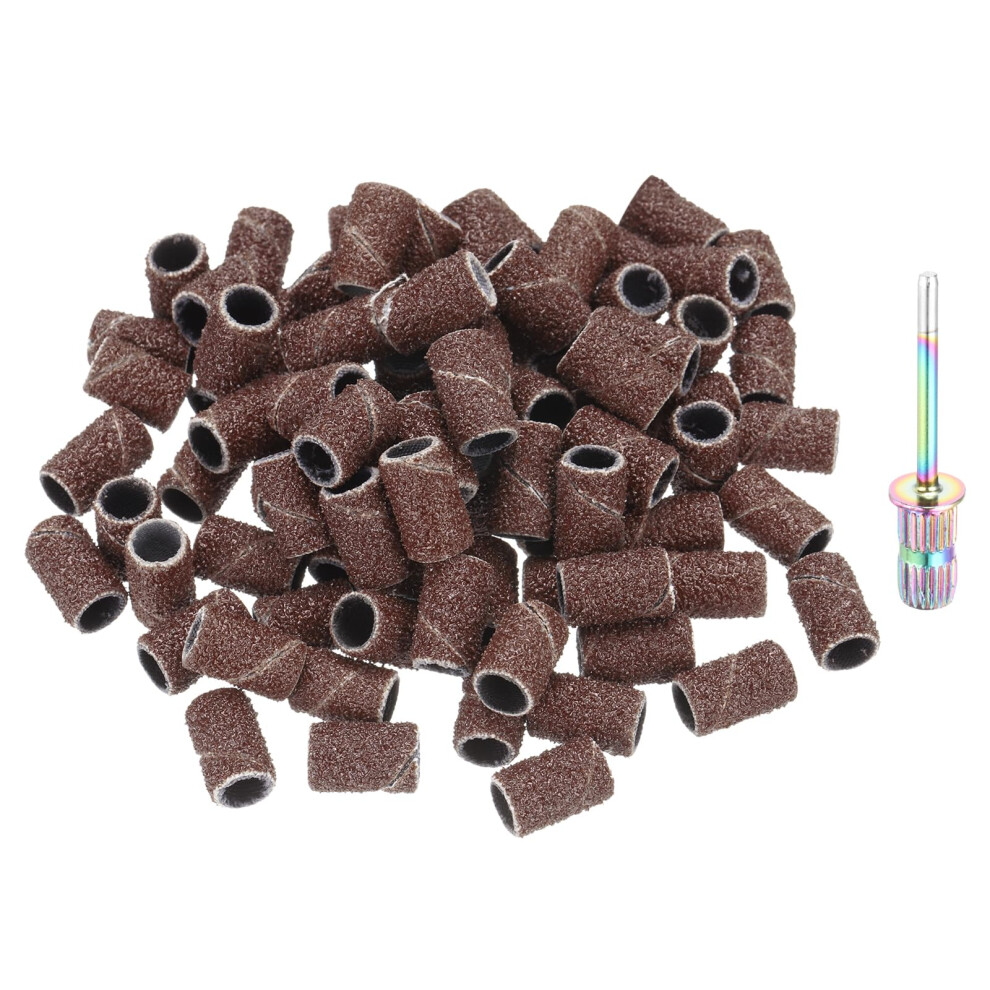 100pcs 80 Grit Nail Drill Sanding Bands with Colorful Mandrel and Bits for Acrylic Gel Nail Shaping