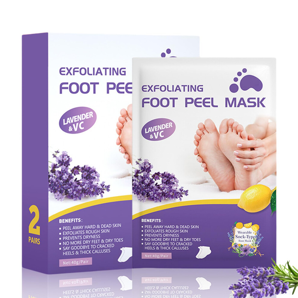 Foot Peel Mask and Callus Remover for Feet with Aloe Vera and Lavender, Spa Socks for Dry Cracked Heels, Deep Exfoliation and Hydration (2 Pairs)