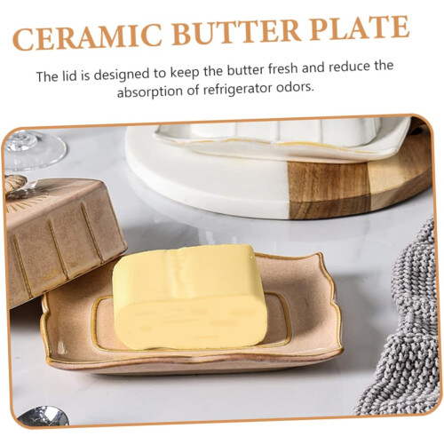 Ceramic Butter Dish with Lid Keeps Butter Fresh Microwave Safe Rectangular Holder for Kitchen Ref: 1510 2