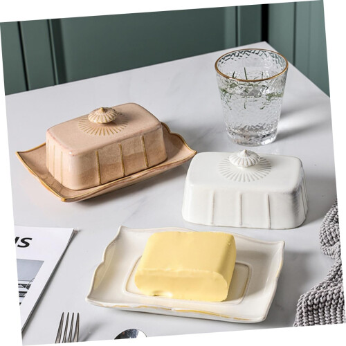 Ceramic Butter Dish with Lid Keeps Butter Fresh Microwave Safe Rectangular Holder for Kitchen Ref: 1510 1