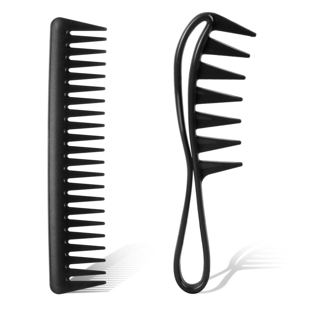 Unisex Black Wide Tooth Comb For Curly Hair, Antistatic Detangling Comb For Thick Wavy Wet Hair, 2 Pcs