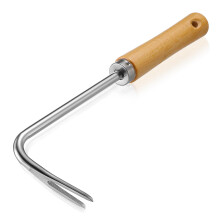 Hand Weeder Tool with Ergonomic Wooden Handle for Precise Weed Removal in Tight Garden Spaces