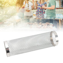 Stainless Steel Rolling Grill Basket with Hook Fork, Wire Mesh Cylinder for Camping BBQ 20cm