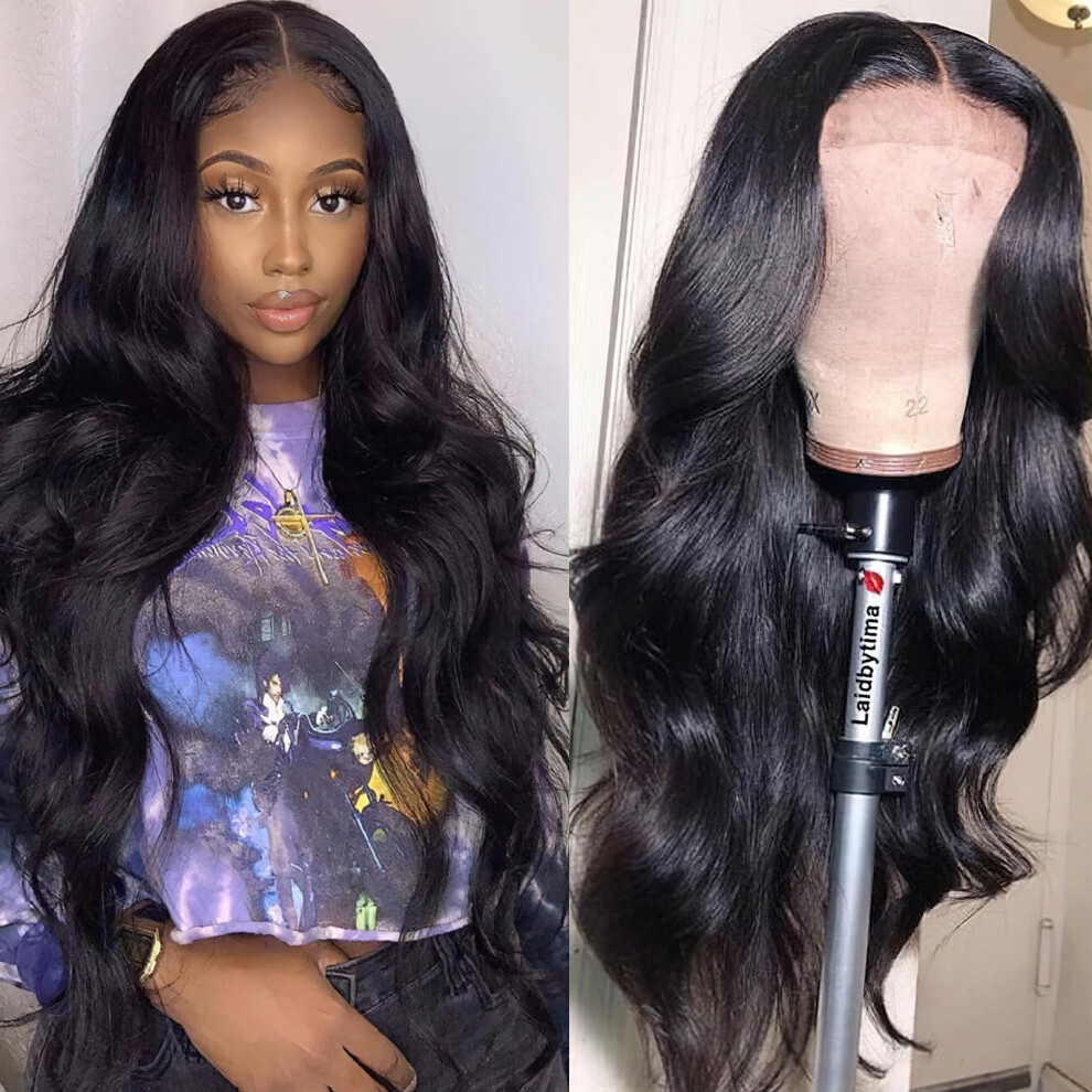 13x4 Long Body Wave HD Lace Front Wigs 26 Inch Lace Front Wigs Human Hair PrePlucked Glueless Wigs Synthetic Wavy Wig for Women Natural Black