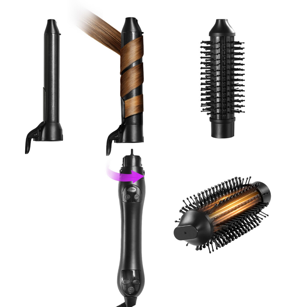 3 in 1 Rotating Curling Iron with Thermal Brush and Interchangeable Barrels 1 and 1.25 inch