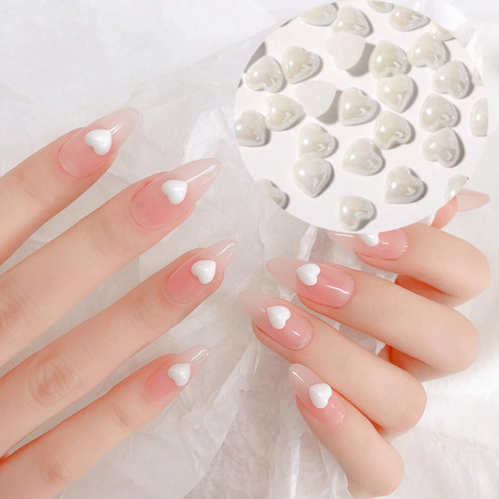 White Valentine's Day Nail Charms 100Pcs 3D Resin Heart Decorations For Acrylic Nail Art