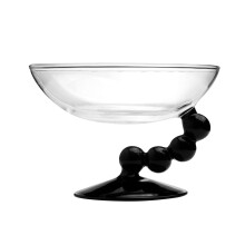 Elegant Glass Dessert Bowl and Ice Cream Cup with Beaded Handle, Footed Design, Black