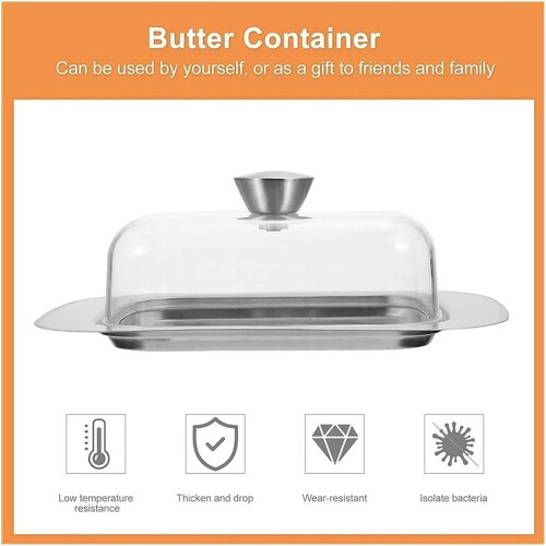 Stainless Steel Butter Dish with Lid, Rectangular Large Keeper for Cheese and Dessert Storage 2
