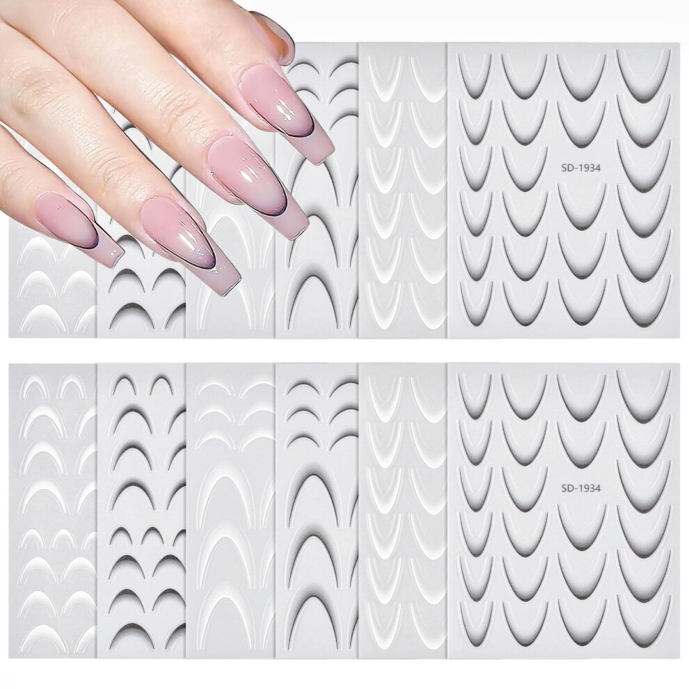 3D Gradient French Tip Nail Stickers, SelfAdhesive Nail Art Decals, Black White Curved Stripes