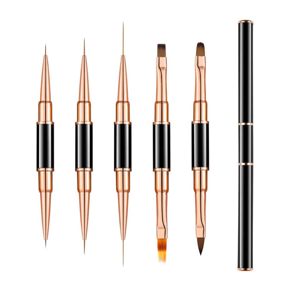Black 5Pcs Professional Nail Art Brush Set With Doubleended Nylon Bristles For Precise Manicure Decoration