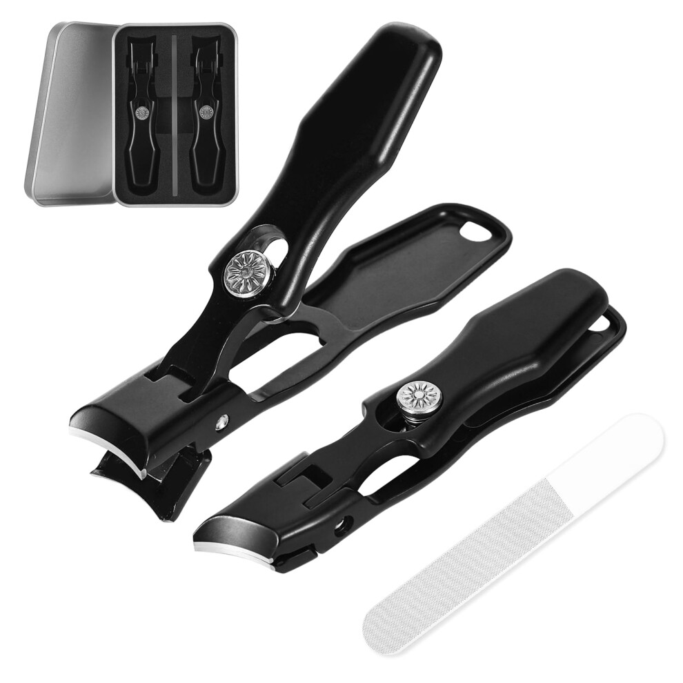 3 Pcs German Stainless Steel Nail Clippers Set for Men, Wide Jaw Toenail Clippers for Thick Nails with Catcher and Safety Lock