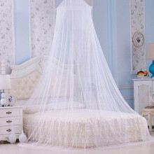 White Queen Size Bed Canopy Curtains with Ceiling Hanging Dome Mosquito Net for Romantic Décor
