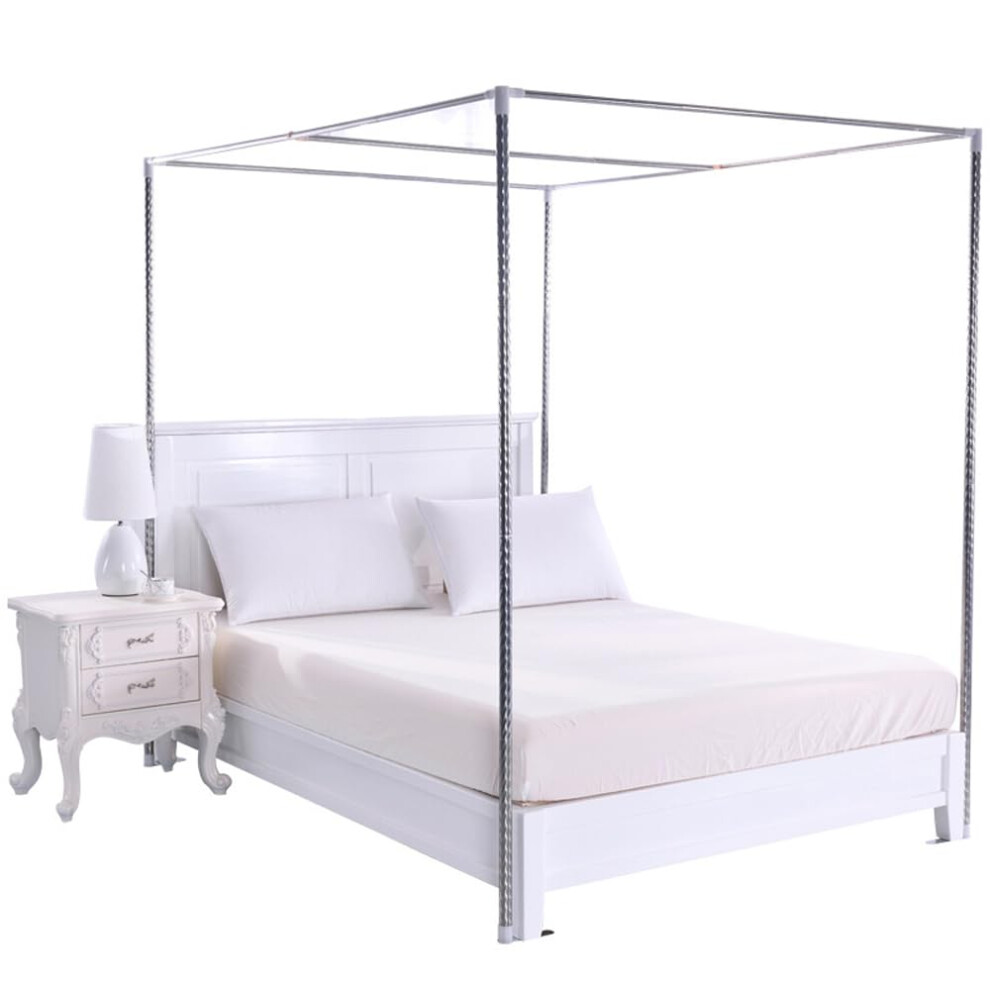 Canopy Bed Frame With Stable Steel Poles For Curtains And Mosquito Nets, 78.74In Silver