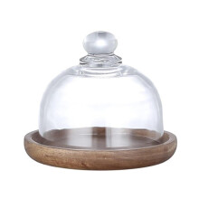 Glass Butter Dish with Wooden Tray and Cover, Keeps Butter Fresh, Elegant Storage for Snacks and Cakes