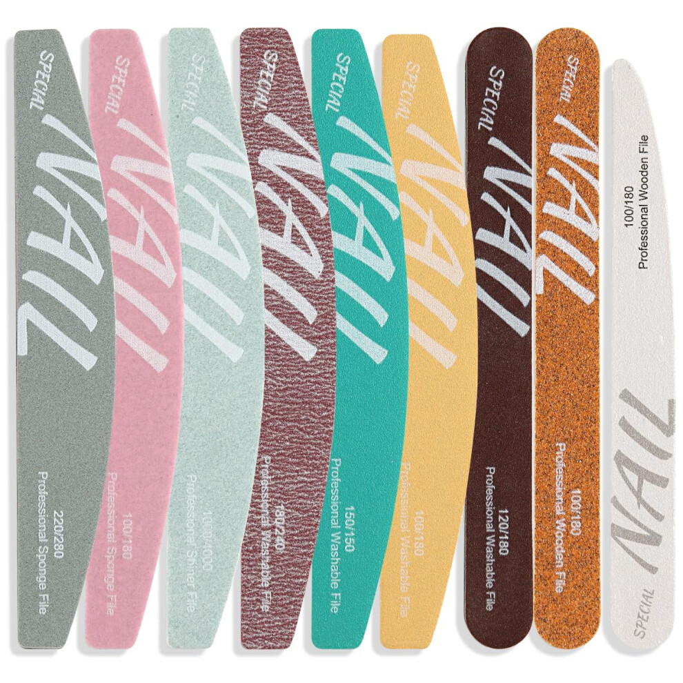 9PCS Nail File and Buffer Set, MultiGrit Professional Nail Files for Manicure and Pedicure