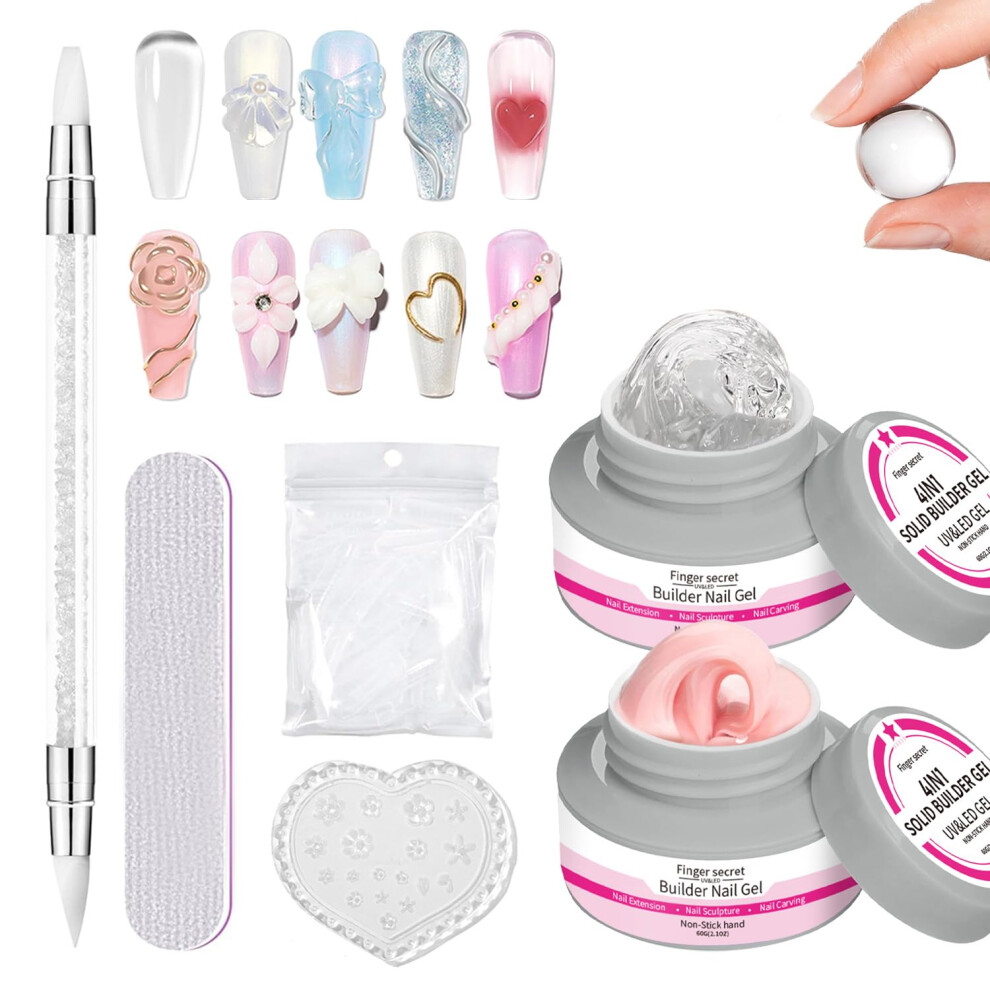 Pink Builder Gel For Nails Kit Clear And 4Oz Nonstick Longlasting Nail Extension Sculpting