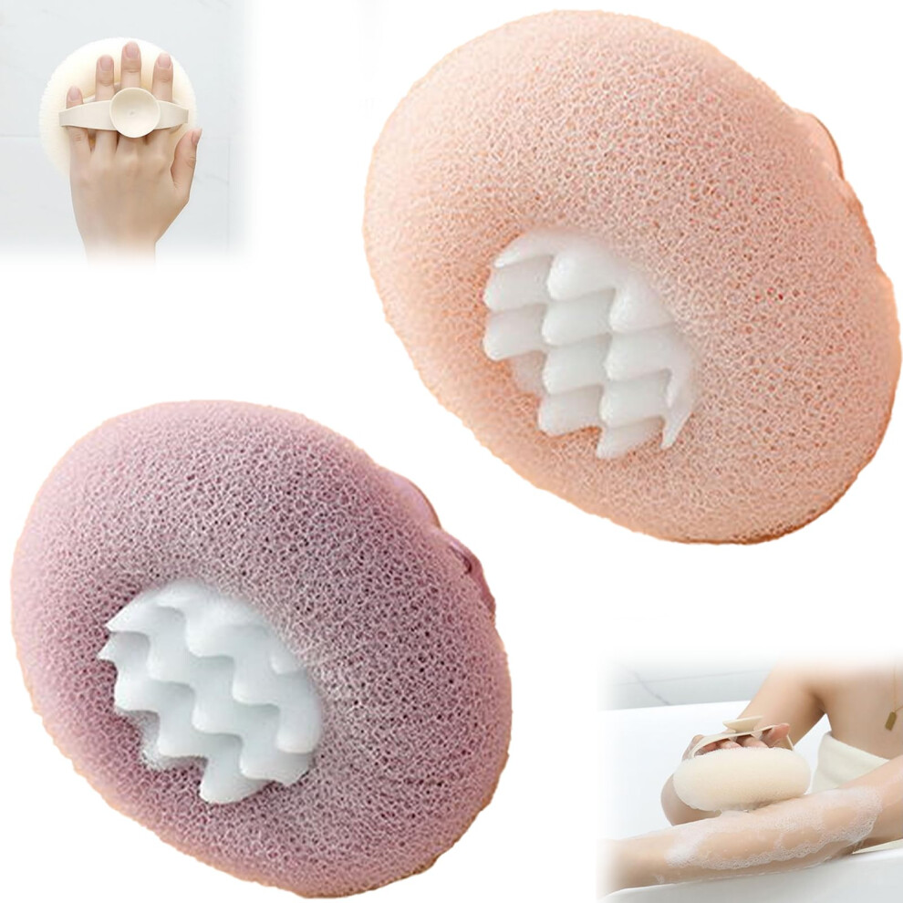 Pink/Purple 2In1 Sunflower Bath Sponge With Suction Cup, And Shower Loofah For Exfoliating