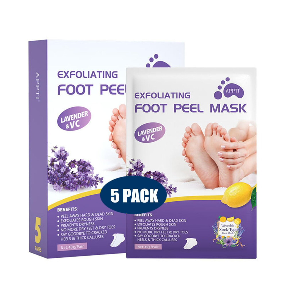 Lavender Foot Peel Mask 5 Package, Exfoliator Callus Dead Leather Callus Removal, Baby Soft Smooth Touch