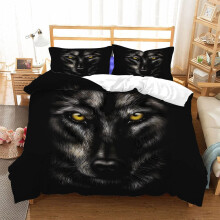 King Duvet Cover Set Black Wolf Print Soft Microfiber Bedding with Pillowcases King Size 95x86